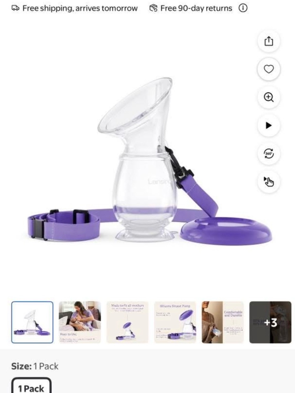 Hands-Free Silicone Breast Pump with Purple Strap